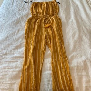 Mustard yellow strapless jumpsuit